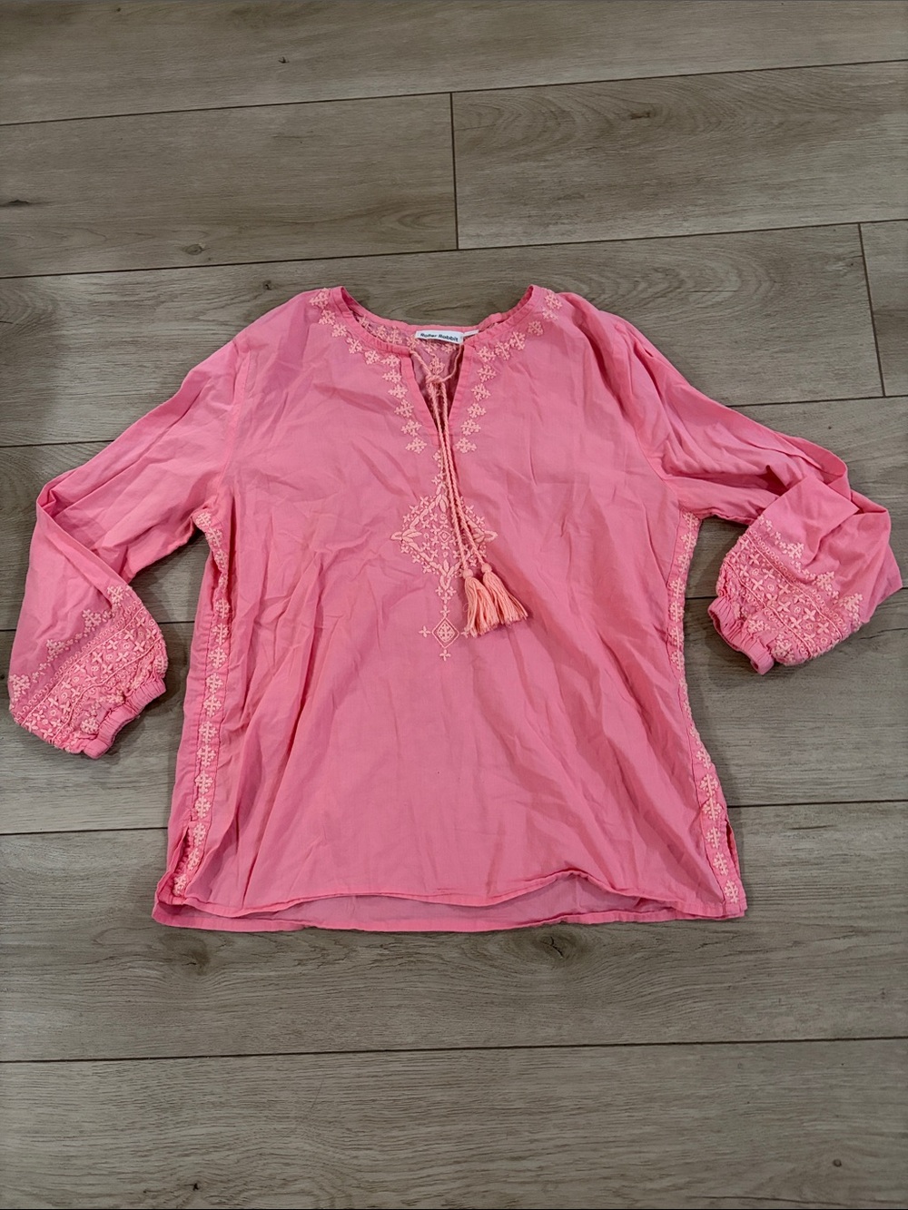 Roller Rabbit Pink Embroidered Tassel Top